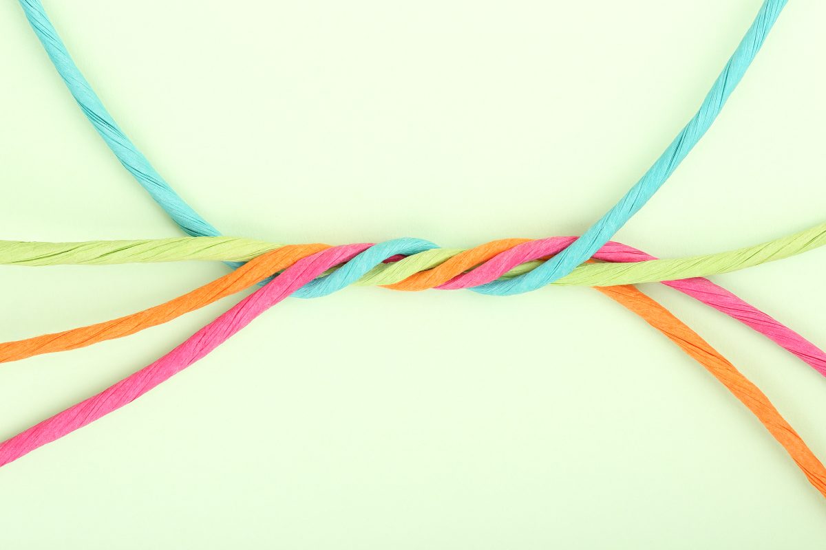 Abstract image of colourful strings intwined