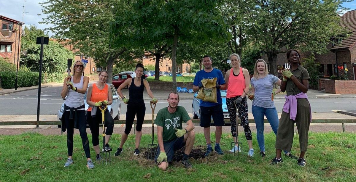 Photo of Leathwaite employees planting trees for Tree for Cities.