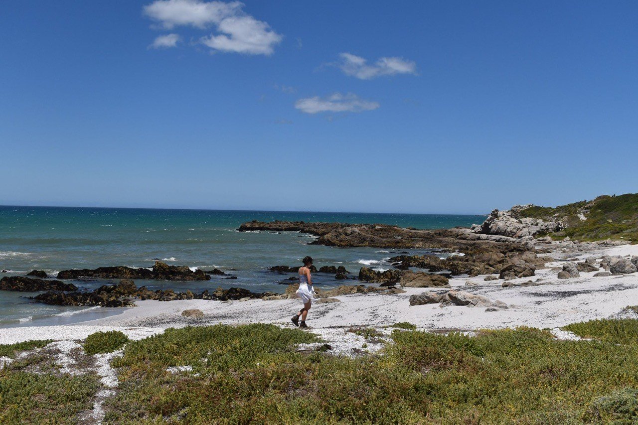 Photo of Rosie Gibson next to the sea in South Africa.