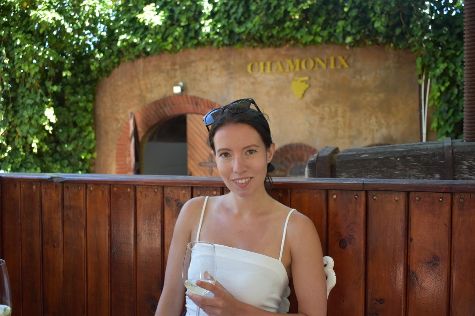 Photo of Rosie Gibson on a trip to a vineyard.