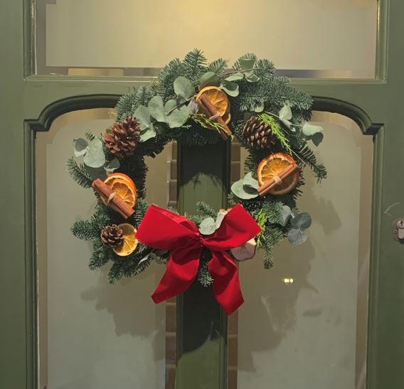 Photo of a Christmas Wreath on Rosie Gibson's door.