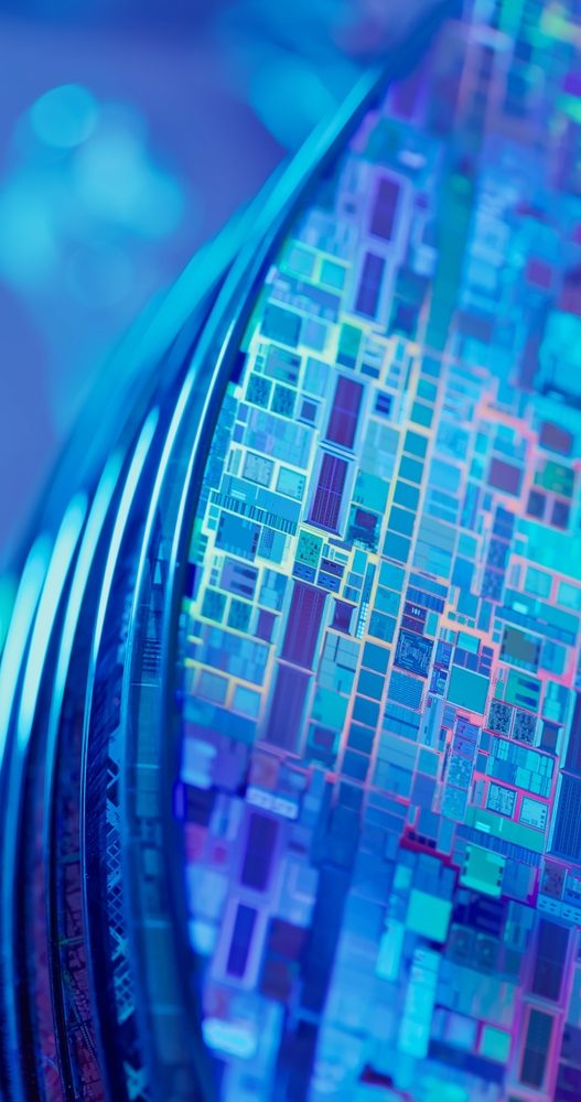 Macro of many silicon Wafer with semiconductors in box inside clean room