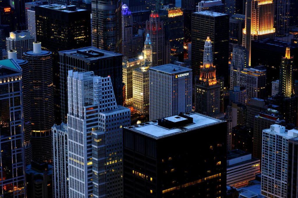 Chicago city buildings from above