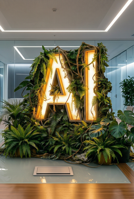 AI sign on a boardroom table