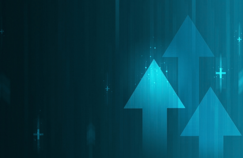 Abstract blue background featuring multiple arrows pointing upward, symbolizing growth and progress.
